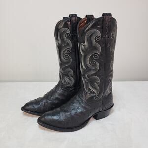 Vtg 60s 70s Tony Lama WHITE LABEL Full Quill Ostrich Cowboy Boots 9 D Black USA